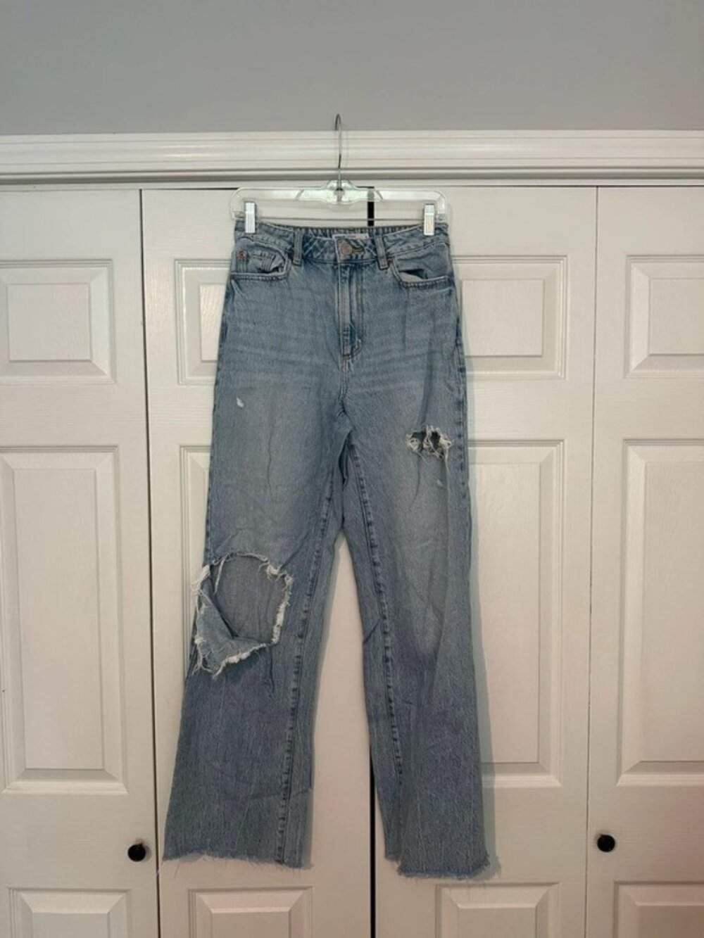Garage Distressed Light Wash Straight Leg Jeans
